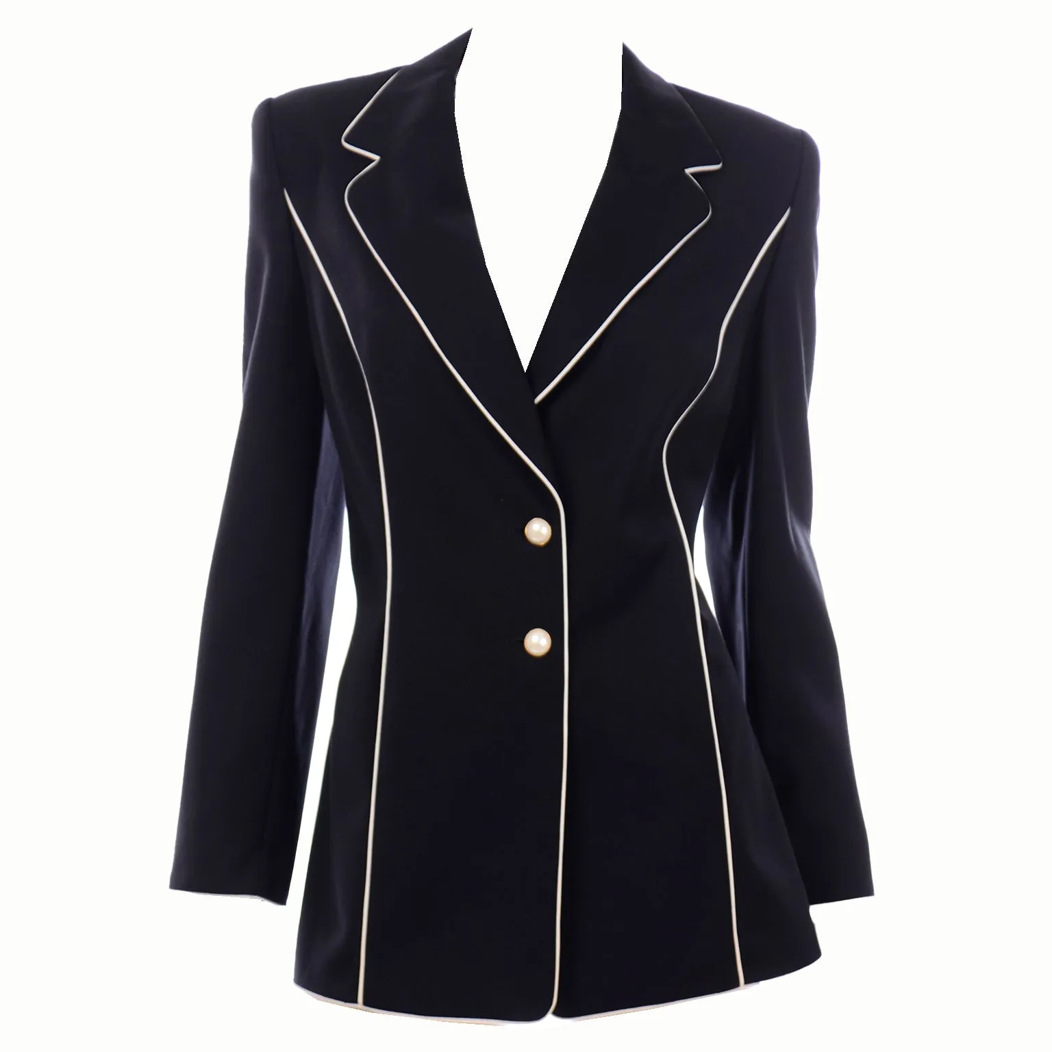 1990s Escada Midnight Navy Blue & White Blazer Jacket