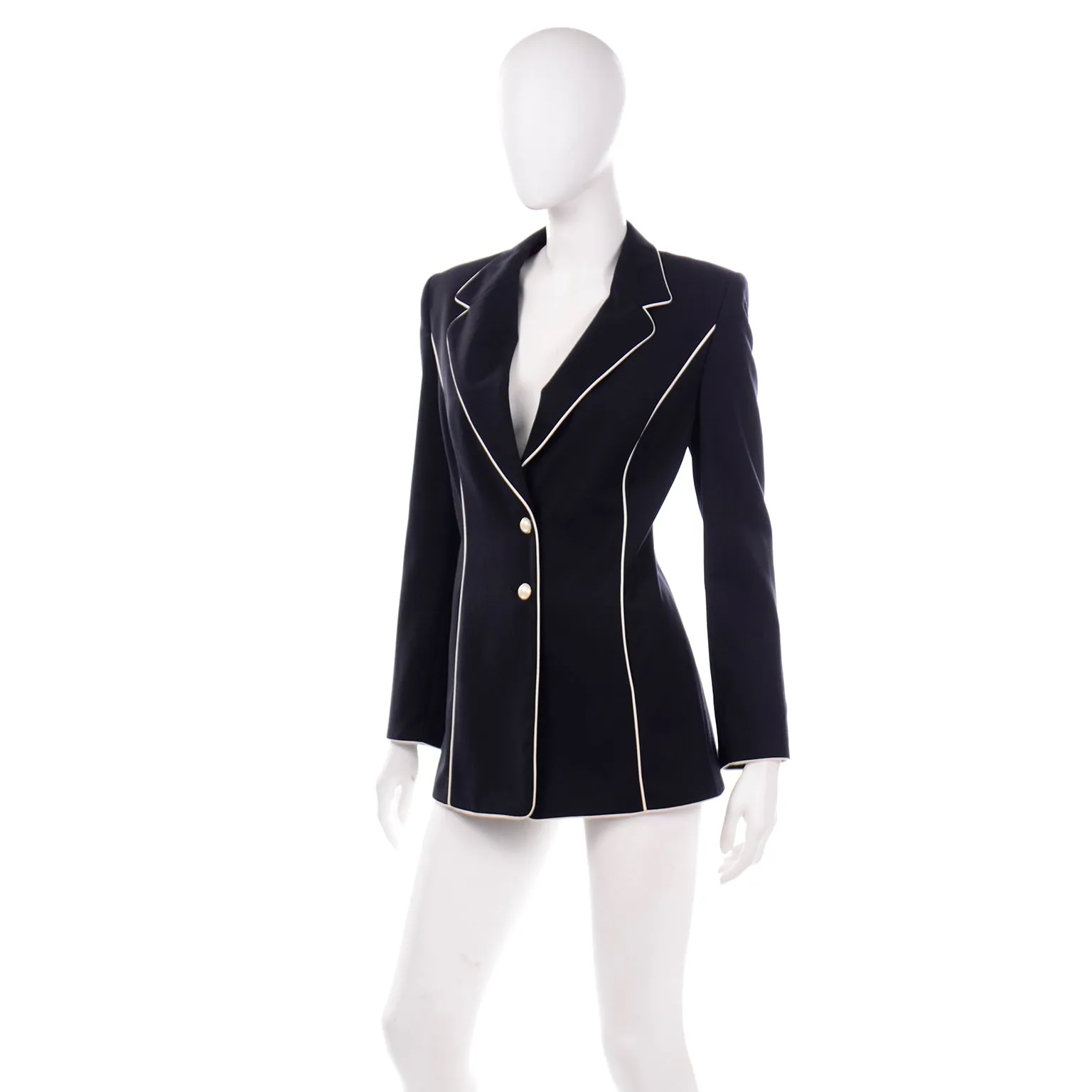 1990s Escada Midnight Navy Blue & White Blazer Jacket