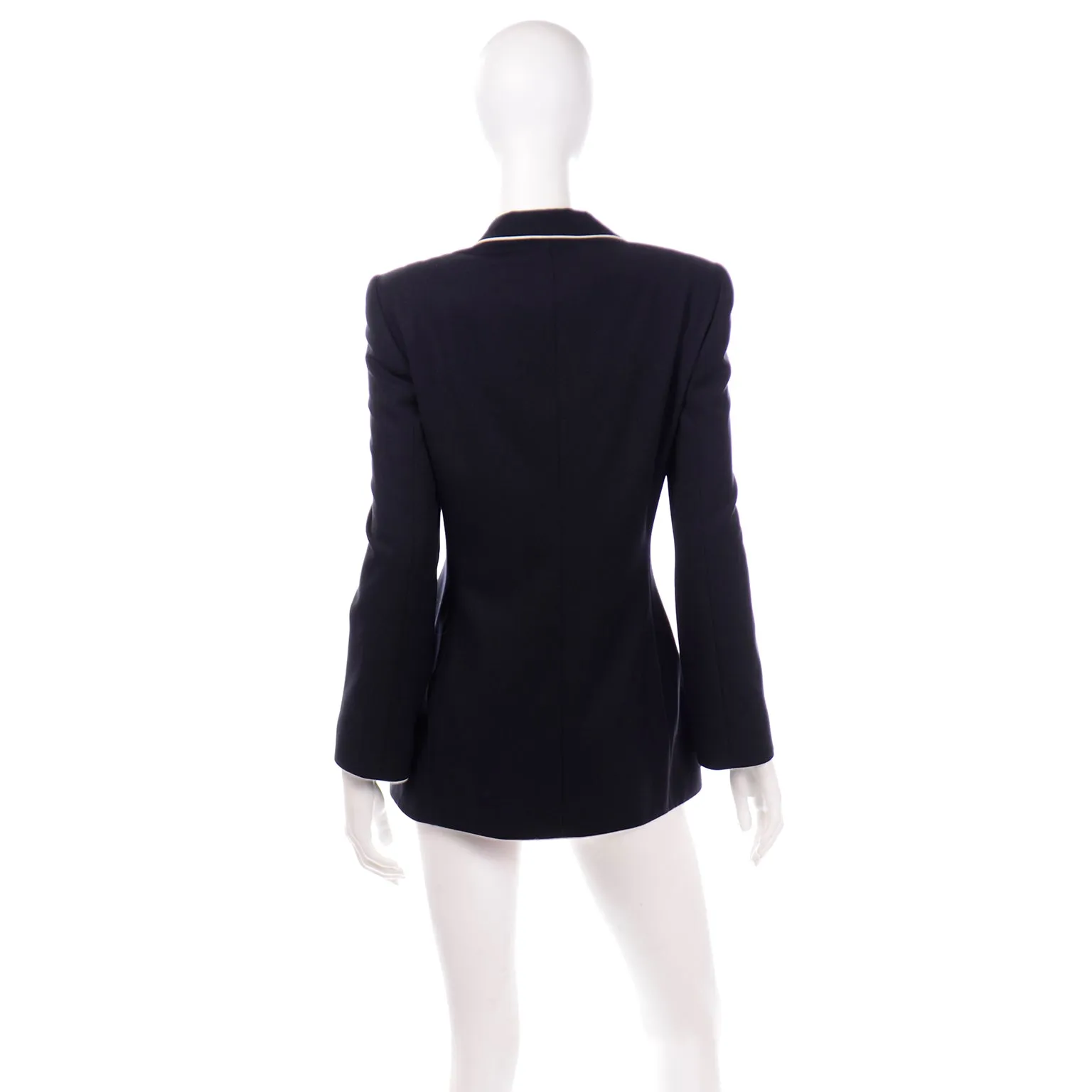 1990s Escada Midnight Navy Blue & White Blazer Jacket