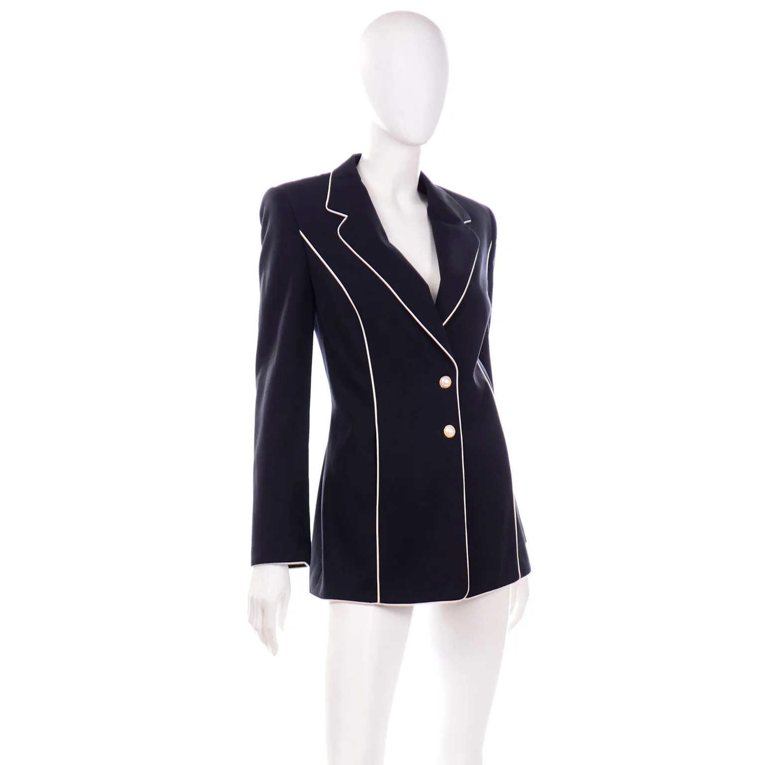 1990s Escada Midnight Navy Blue & White Blazer Jacket