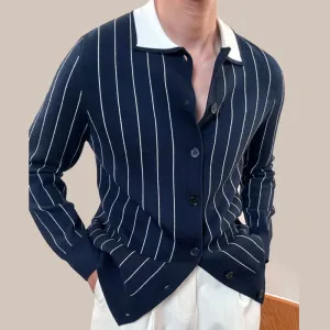 Aidase Men Sweater Cardigan Autumn Striped Shirt Collar Knitting Sweaters Winter Warm Coat Men Long Sleeved Cardigan High-end Sweater