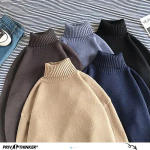 Aidase  Privathinker Winter Warm Men's Turtleneck Sweaters Solid Color Korean Man Casual Knitter Pullovers  Harajuku Male Sweaters