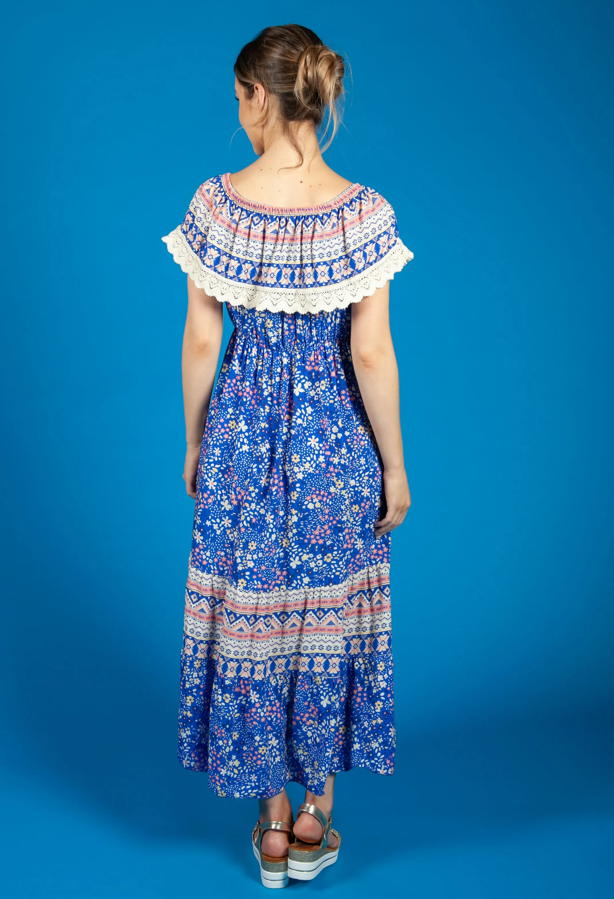 Bardot Floral Mix Dress in Royal Blue