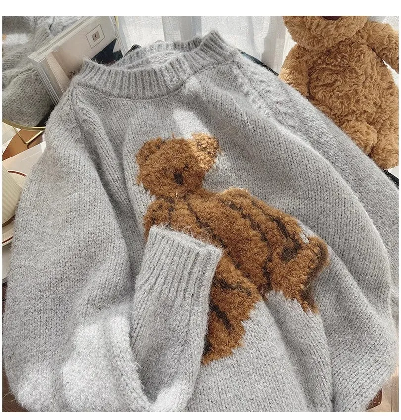 bear round neck sweater for women new style casual long-sleeved sweater    S4822