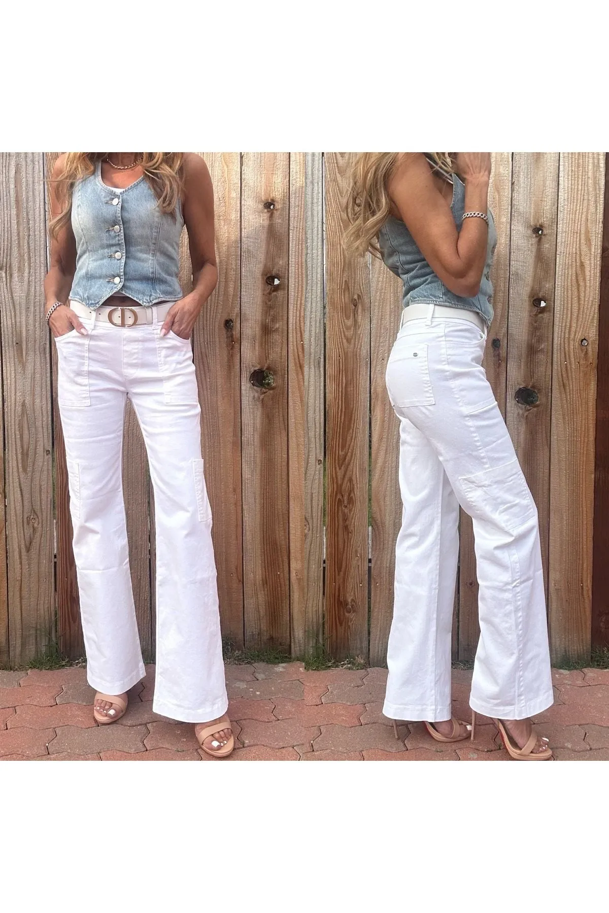 Bevy Flog Rose Pull On Flare Pants | White Denim