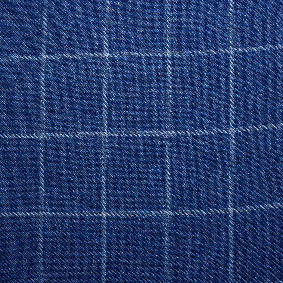 Blue Checkered Hemp & Wool Blend Suiting Fabric