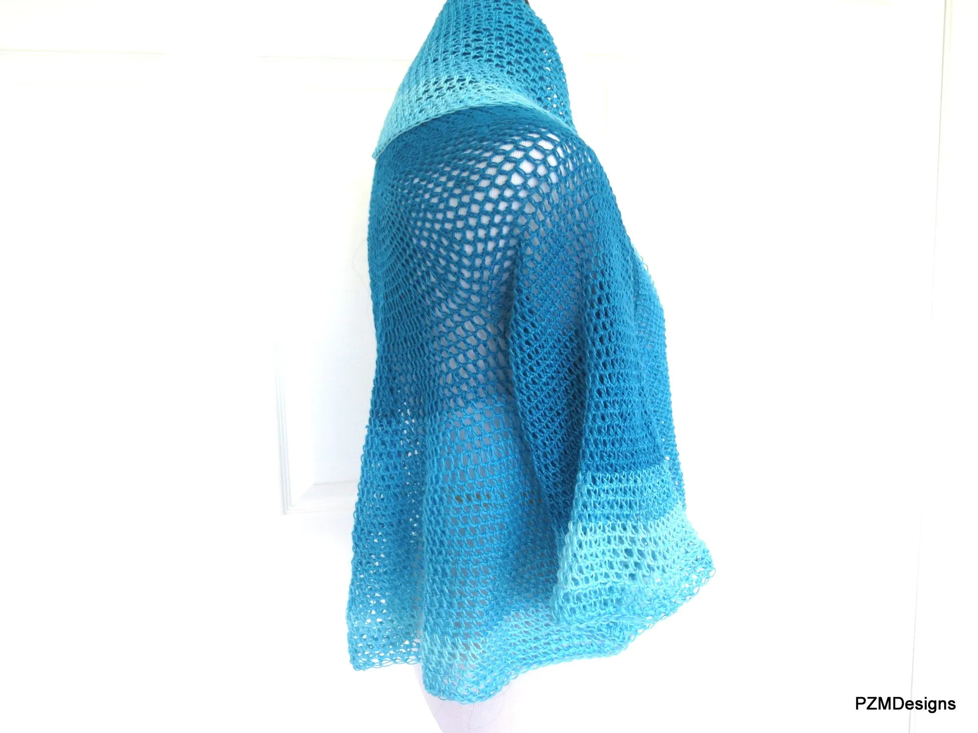 Blue Ombre Circle Shrug, Hand Crochet Plus Size Shrug