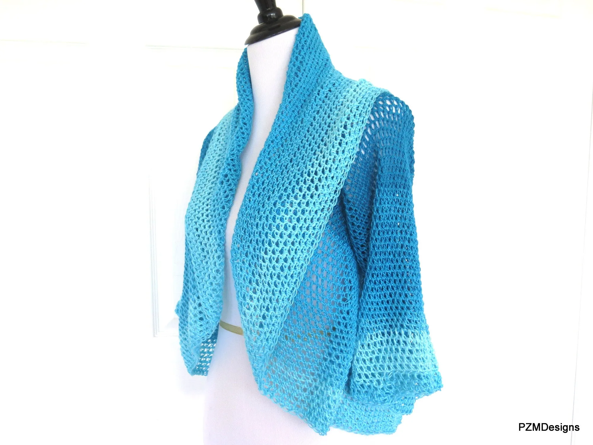 Blue Ombre Circle Shrug, Hand Crochet Plus Size Shrug