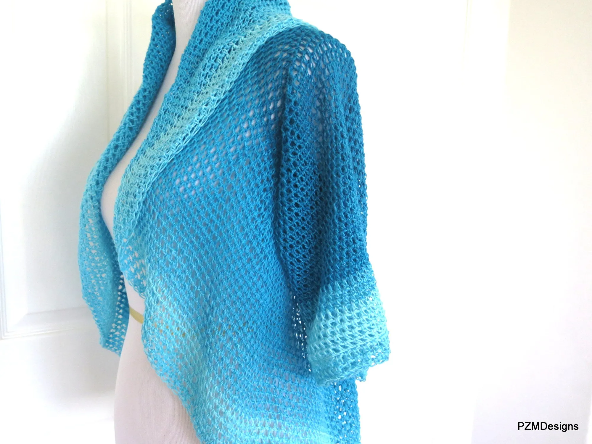 Blue Ombre Circle Shrug, Hand Crochet Plus Size Shrug