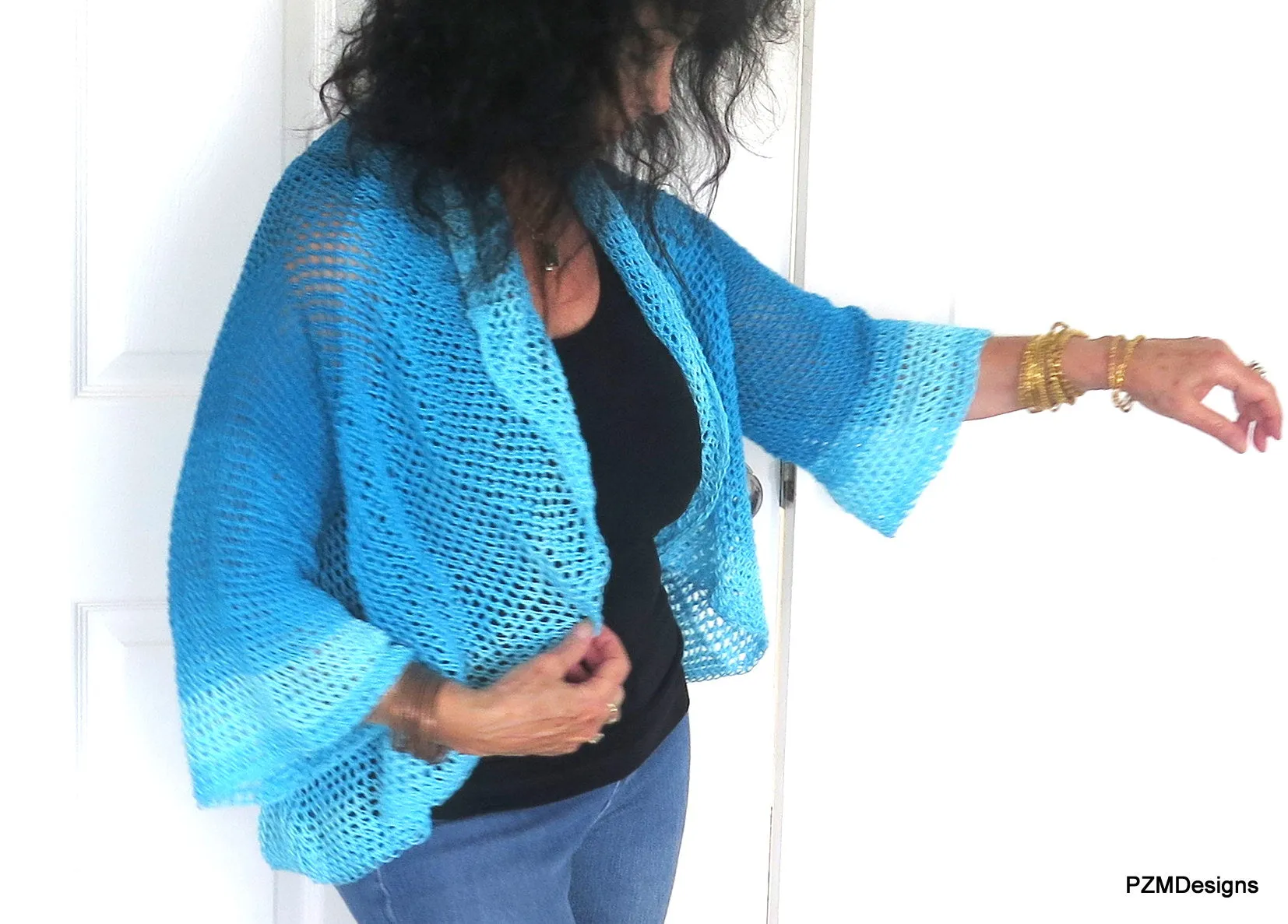 Blue Ombre Circle Shrug, Hand Crochet Plus Size Shrug