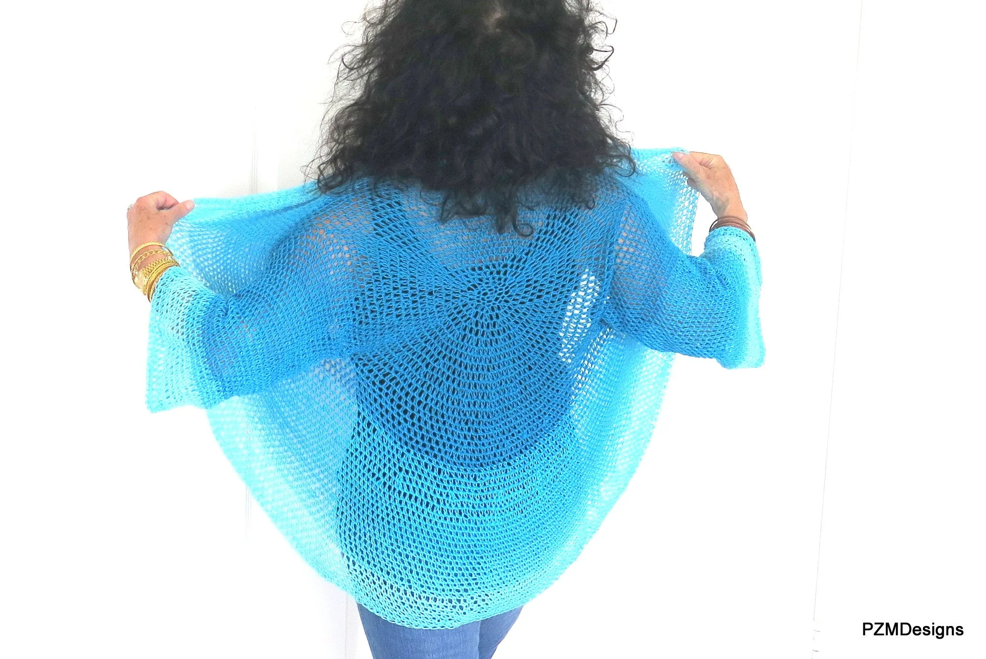 Blue Ombre Circle Shrug, Hand Crochet Plus Size Shrug