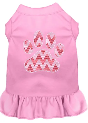 Candy Cane Chevron Paw Rhinestone Dog Dress Light Pink Xs (8)