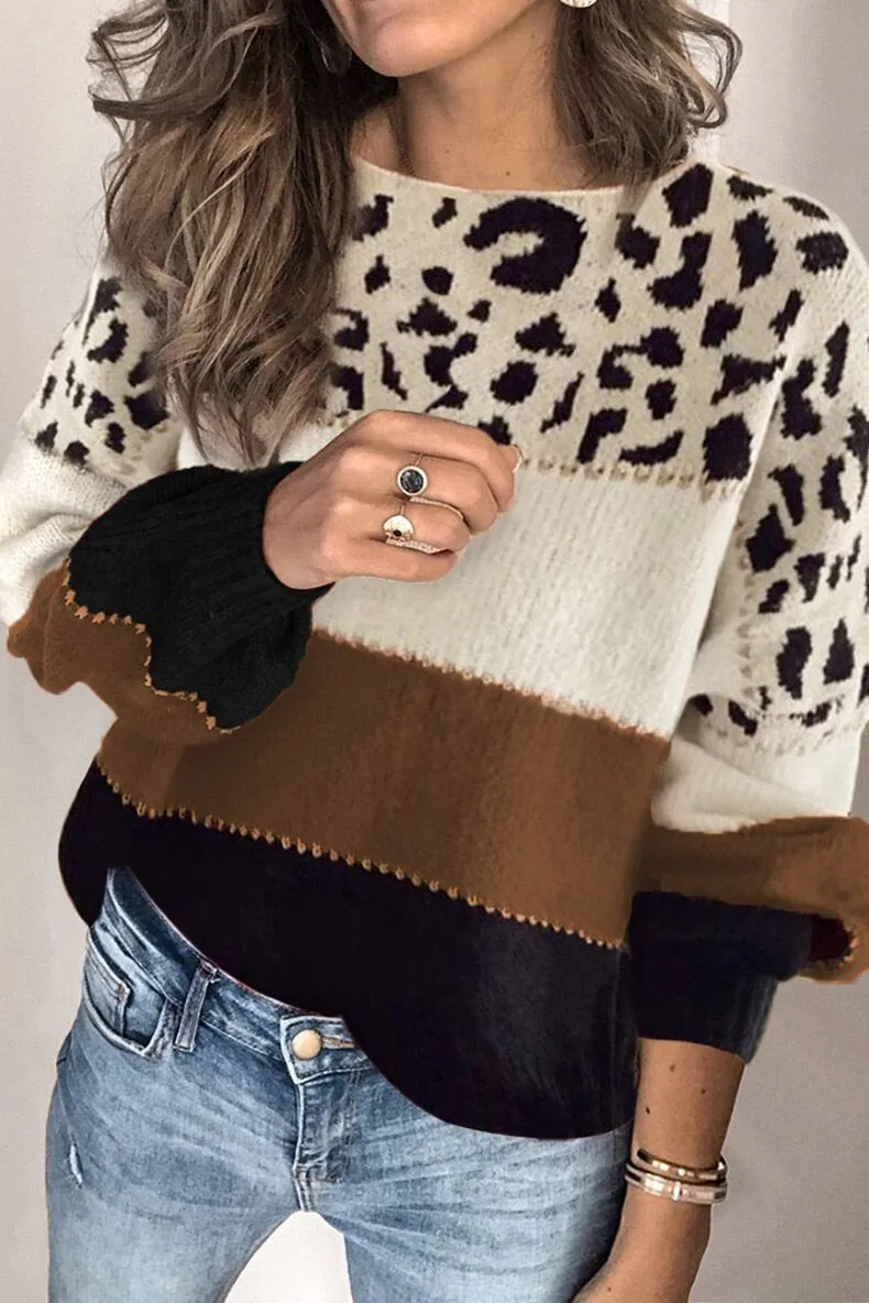 Casual Contrast Round Neck Women Sweaters