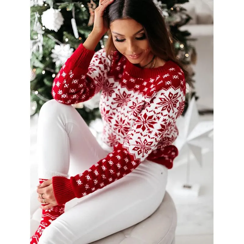 Casual Women Christmas Snowflake Knitting Sweaters