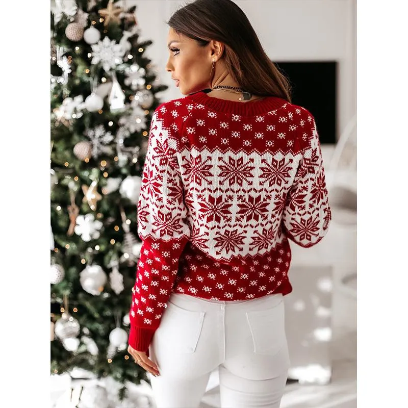 Casual Women Christmas Snowflake Knitting Sweaters