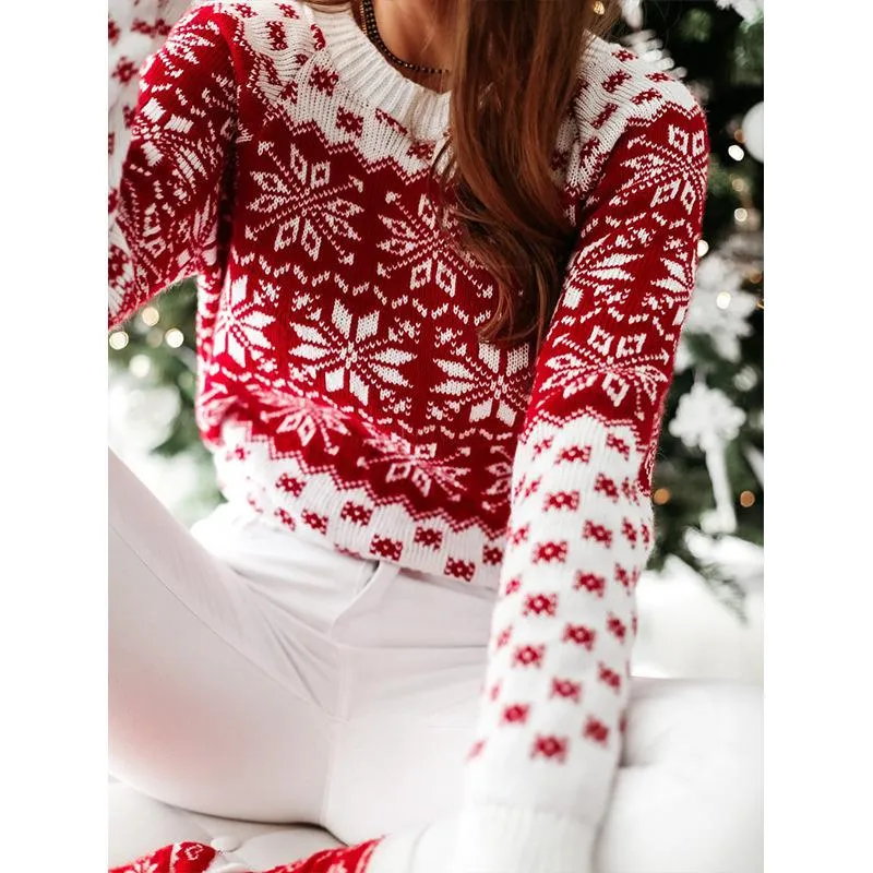 Casual Women Christmas Snowflake Knitting Sweaters