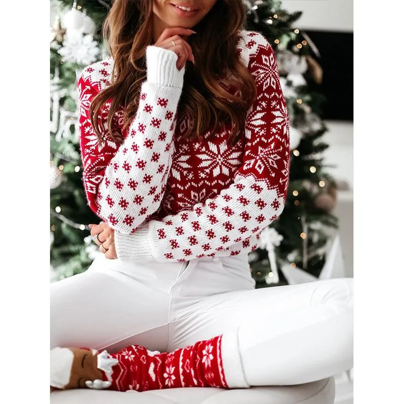 Casual Women Christmas Snowflake Knitting Sweaters