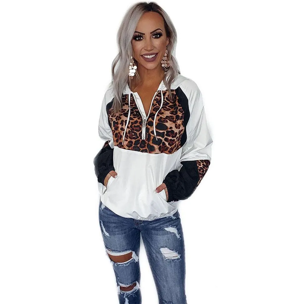 Casual Women Leopard Loose Hoodies Tops