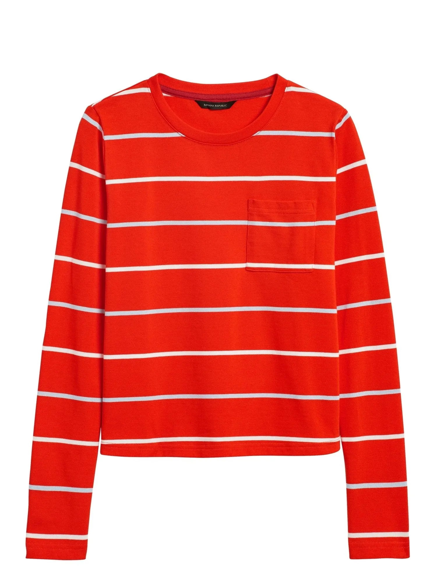 Cotton Crew-Neck T-Shirt in Red Stripe