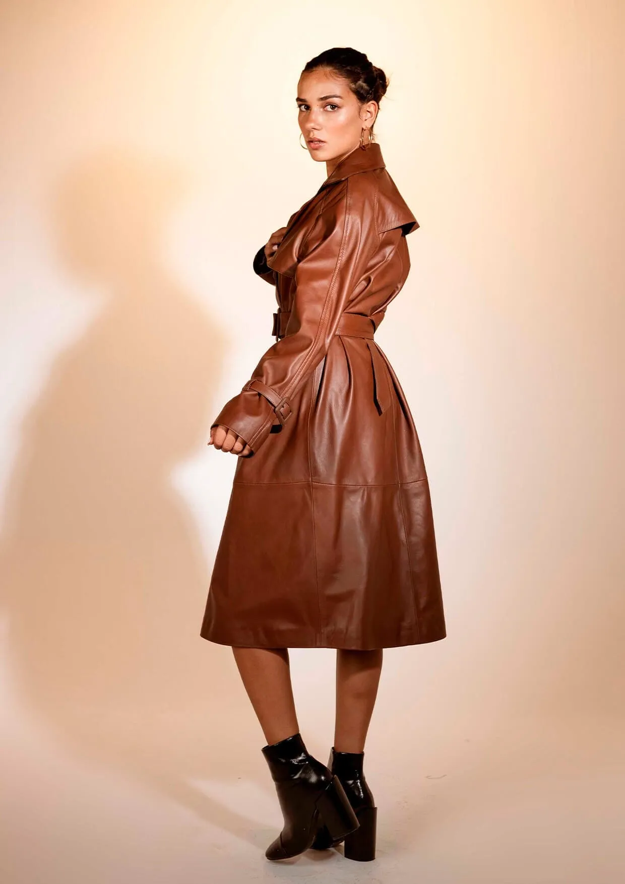 Dahlia Collared Leather Trench Coat