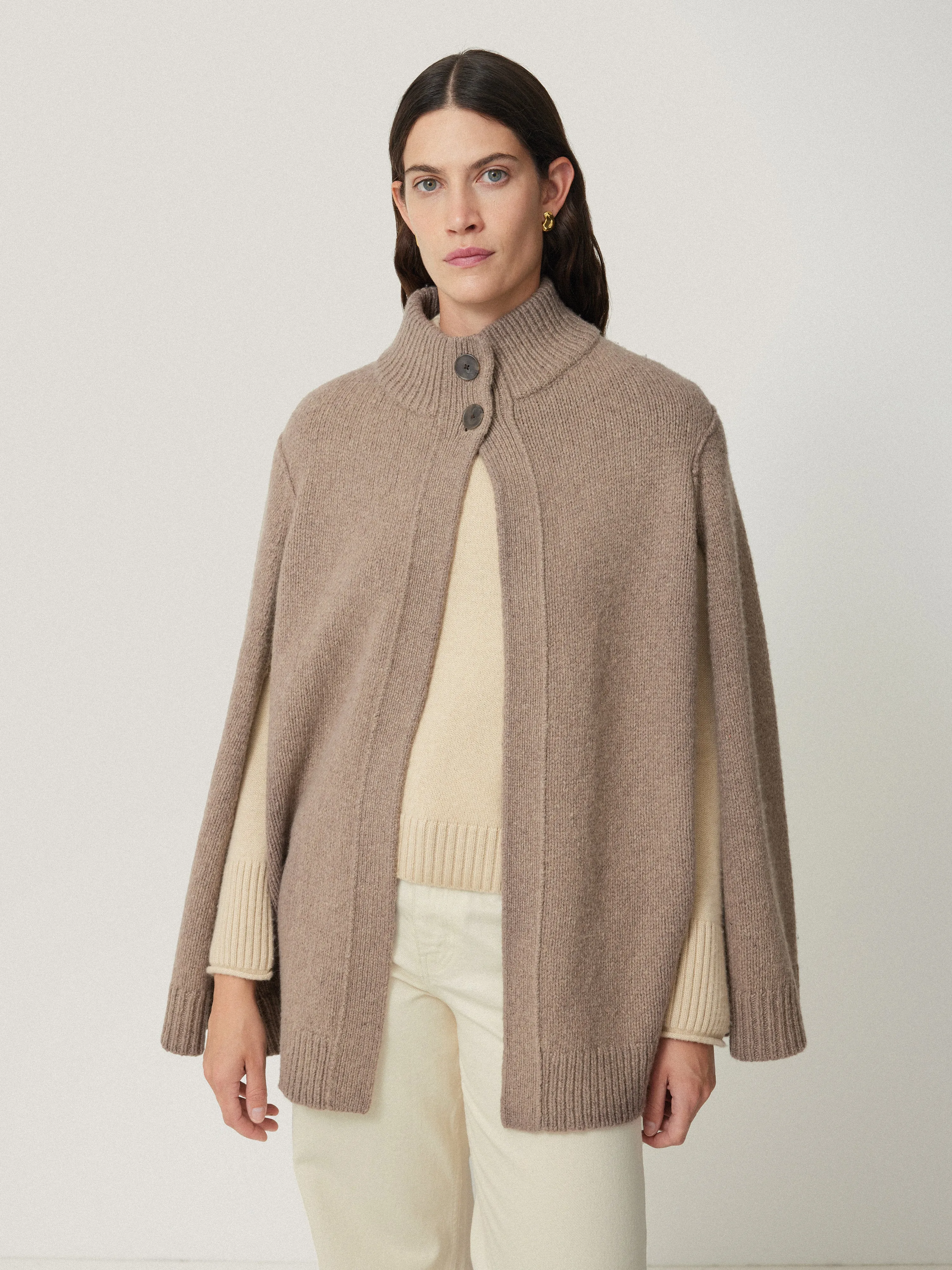 Deconstructed Knitted Cape | Taupe