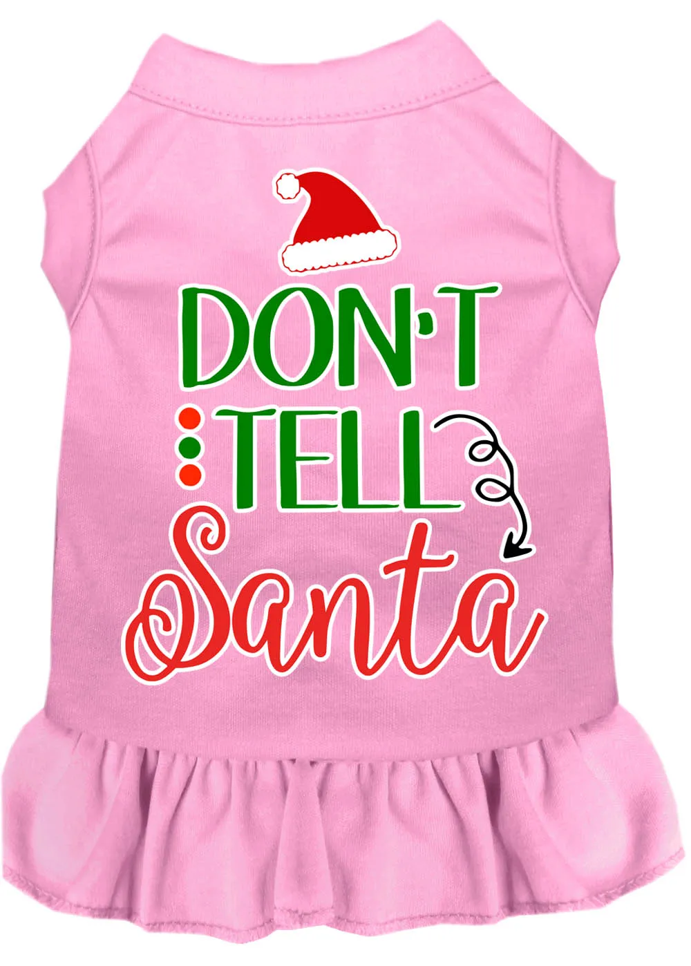 Don't Tell Santa Screen Print Dog Dress Light Pink Xs