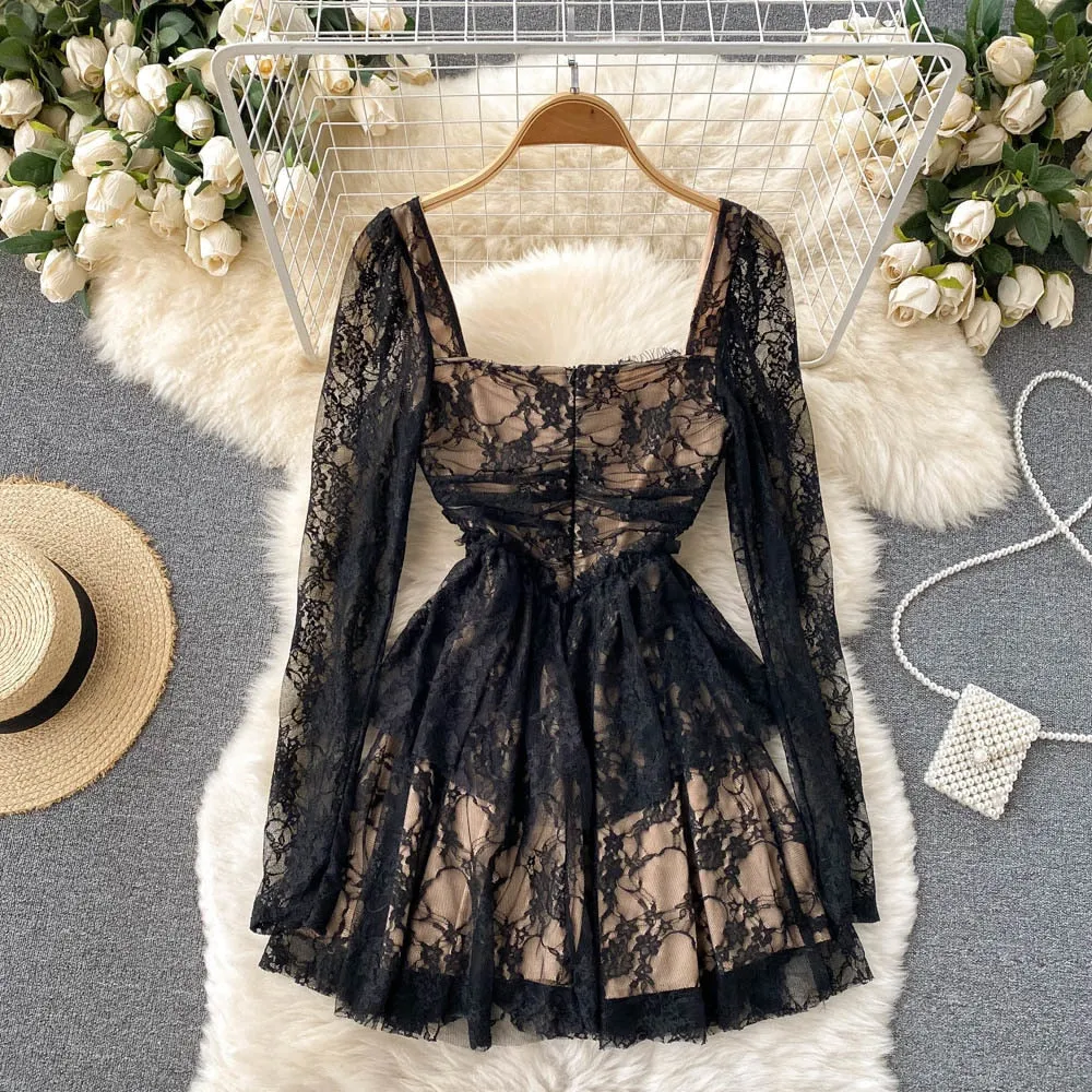 Elegant Black Lace Dress    S558