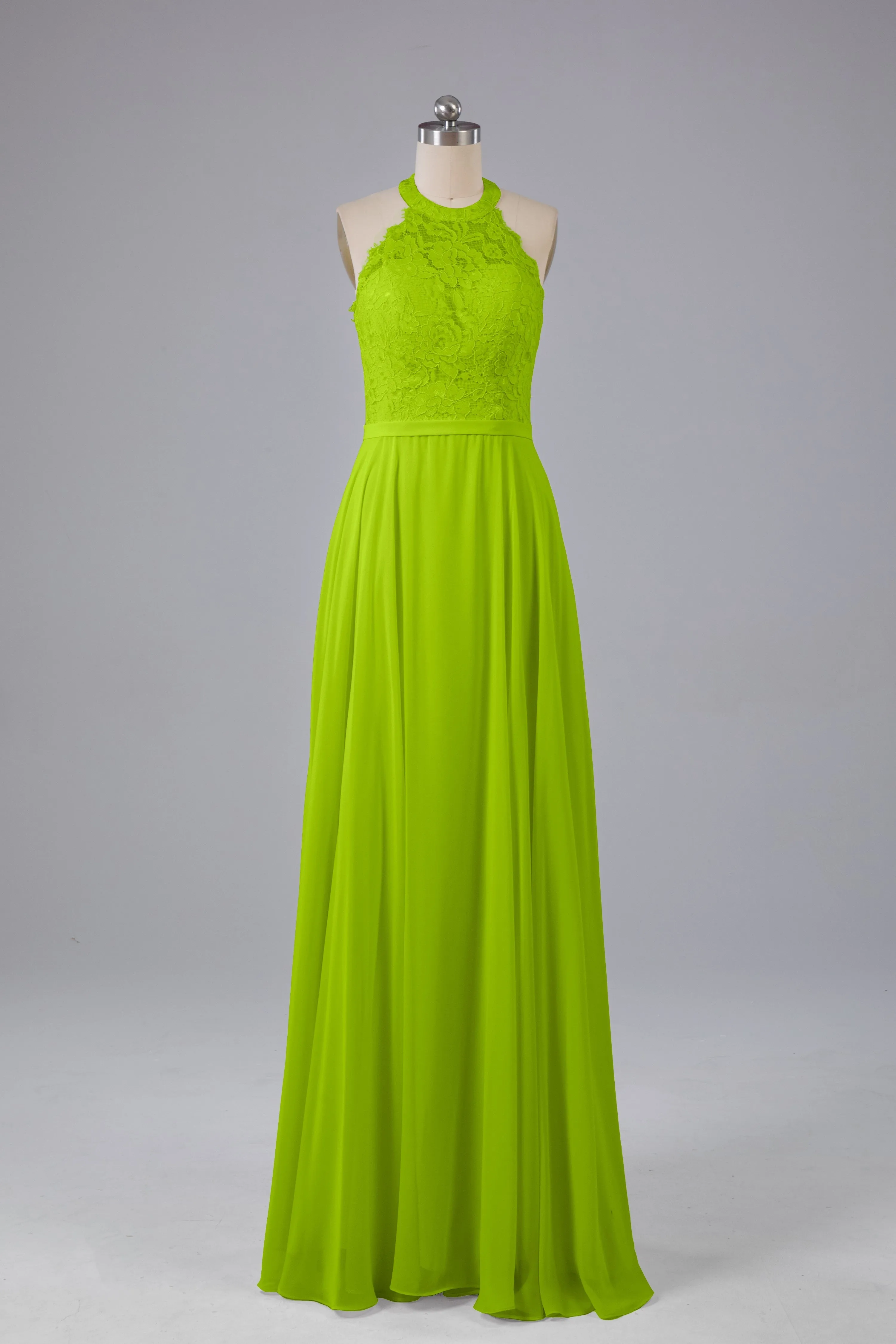 Elegant Halter Illusion Lace Floor Length Bridesmaid Dresses