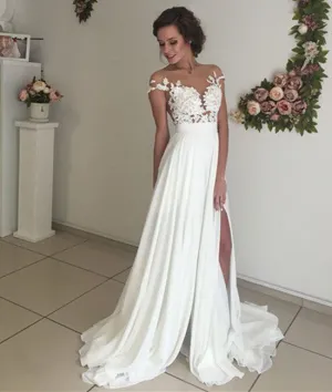 Elegant Lace Wedding Dresses, Beach Wedding Gown, Sexy See Through Prom Dresses, Prom Dresses