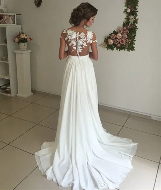 Elegant Lace Wedding Dresses, Beach Wedding Gown, Sexy See Through Prom Dresses, Prom Dresses