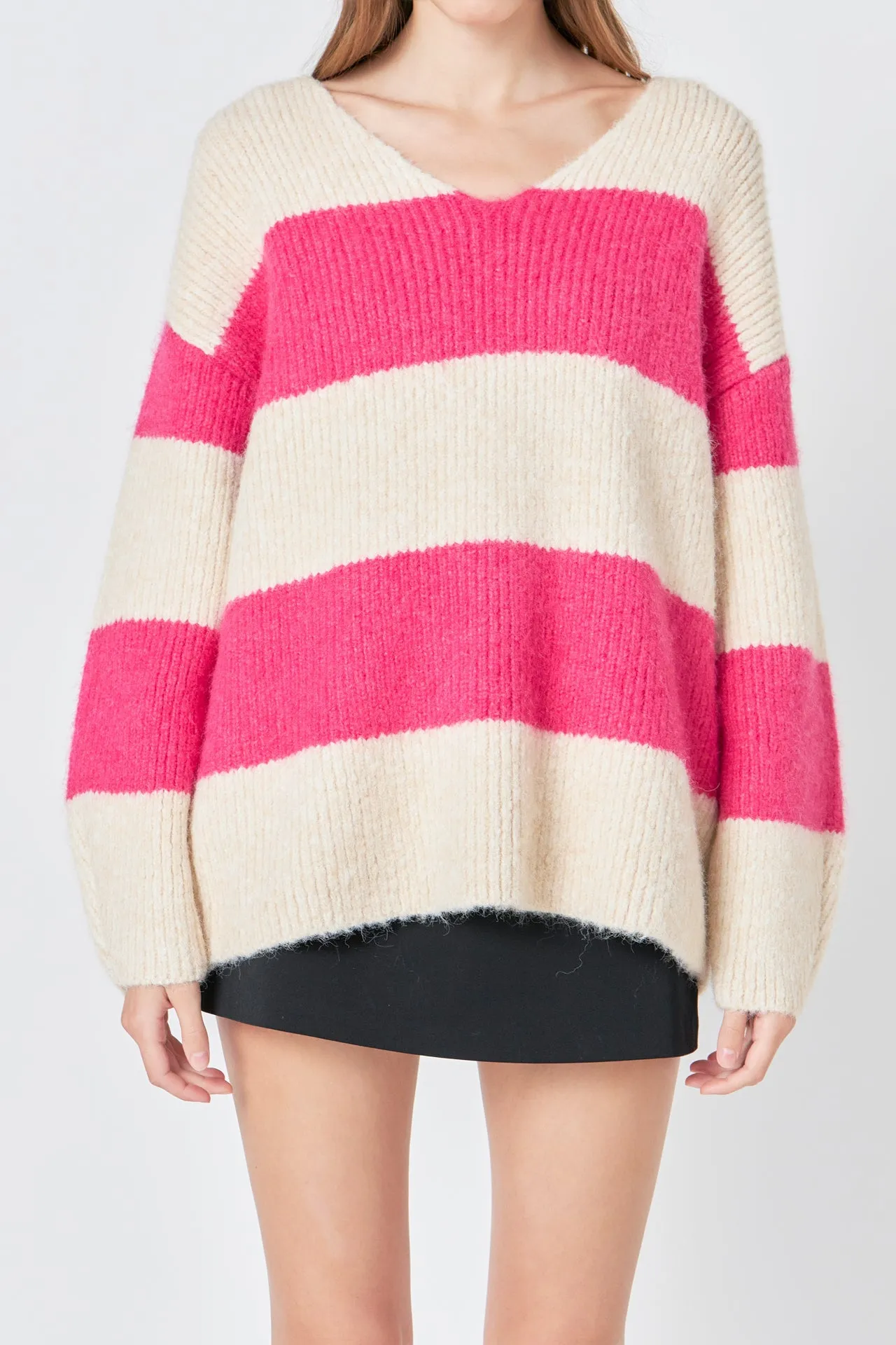 Fuzzy Striped Oversized Sweater