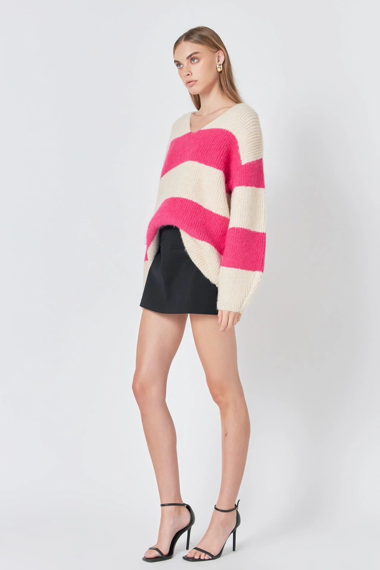 Fuzzy Striped Oversized Sweater