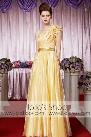 Grecian Yellow One Shoulder Elegant Prom Formal Evening Dress CX830266