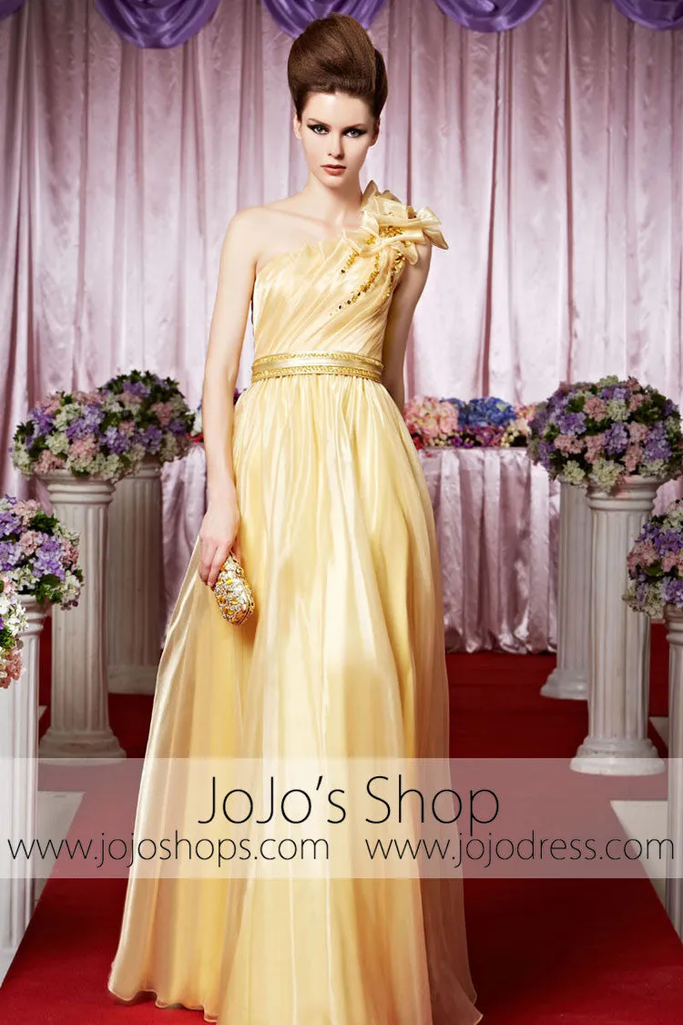 Grecian Yellow One Shoulder Elegant Prom Formal Evening Dress CX830266