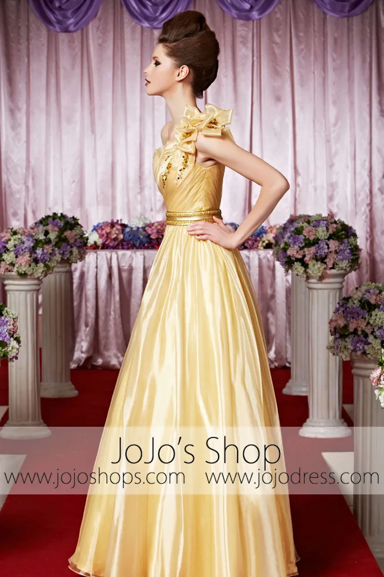 Grecian Yellow One Shoulder Elegant Prom Formal Evening Dress CX830266