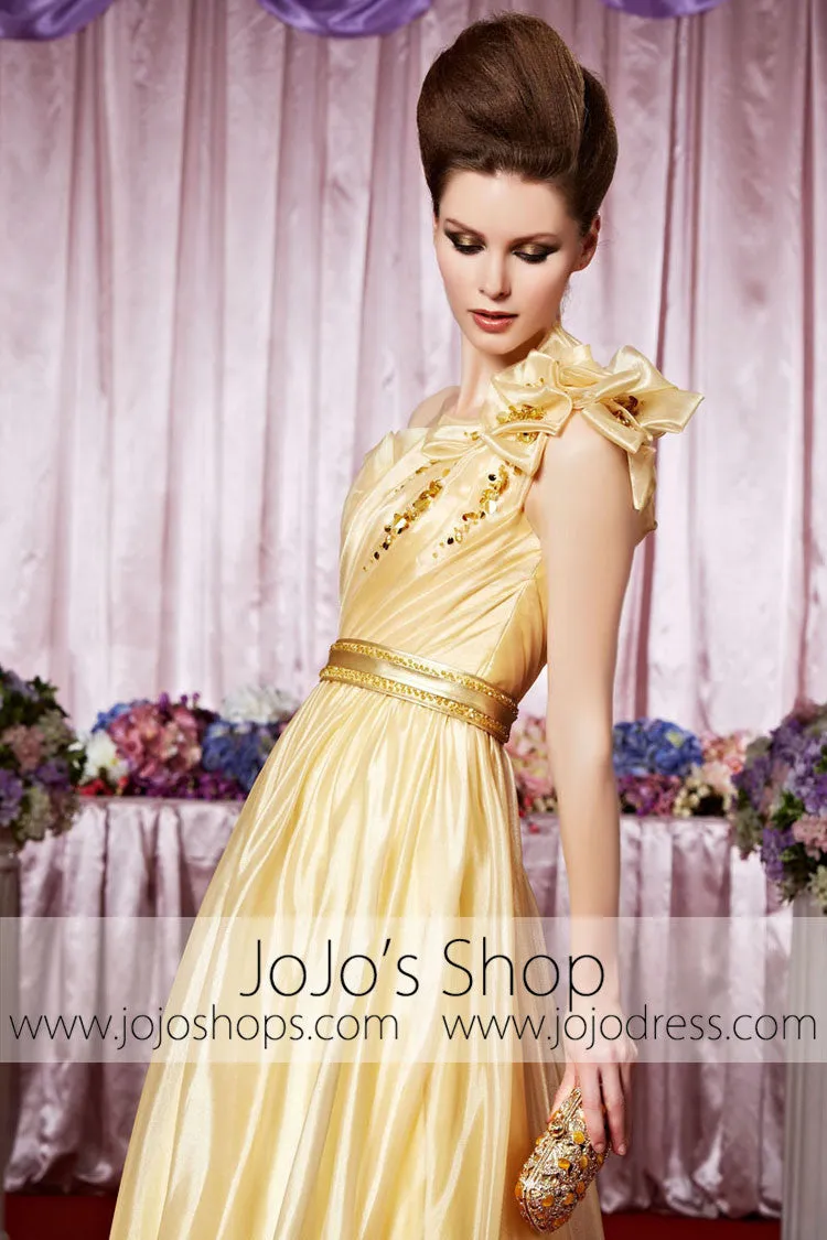 Grecian Yellow One Shoulder Elegant Prom Formal Evening Dress CX830266