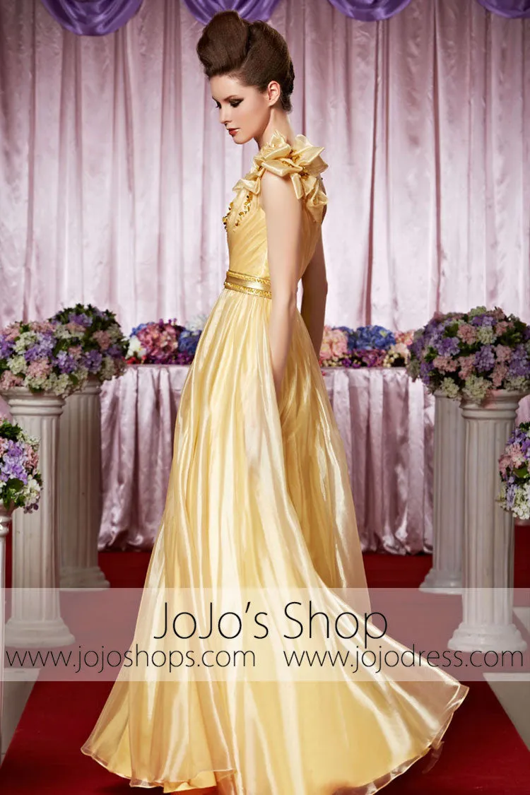 Grecian Yellow One Shoulder Elegant Prom Formal Evening Dress CX830266