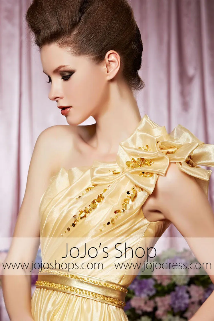 Grecian Yellow One Shoulder Elegant Prom Formal Evening Dress CX830266