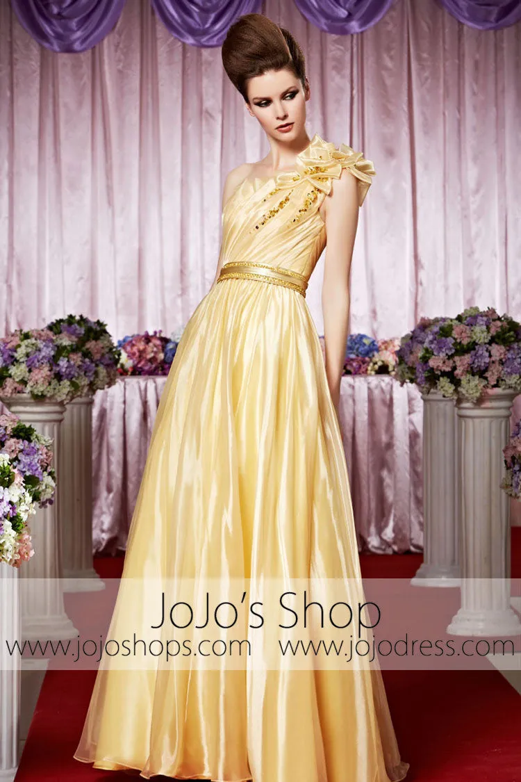 Grecian Yellow One Shoulder Elegant Prom Formal Evening Dress CX830266