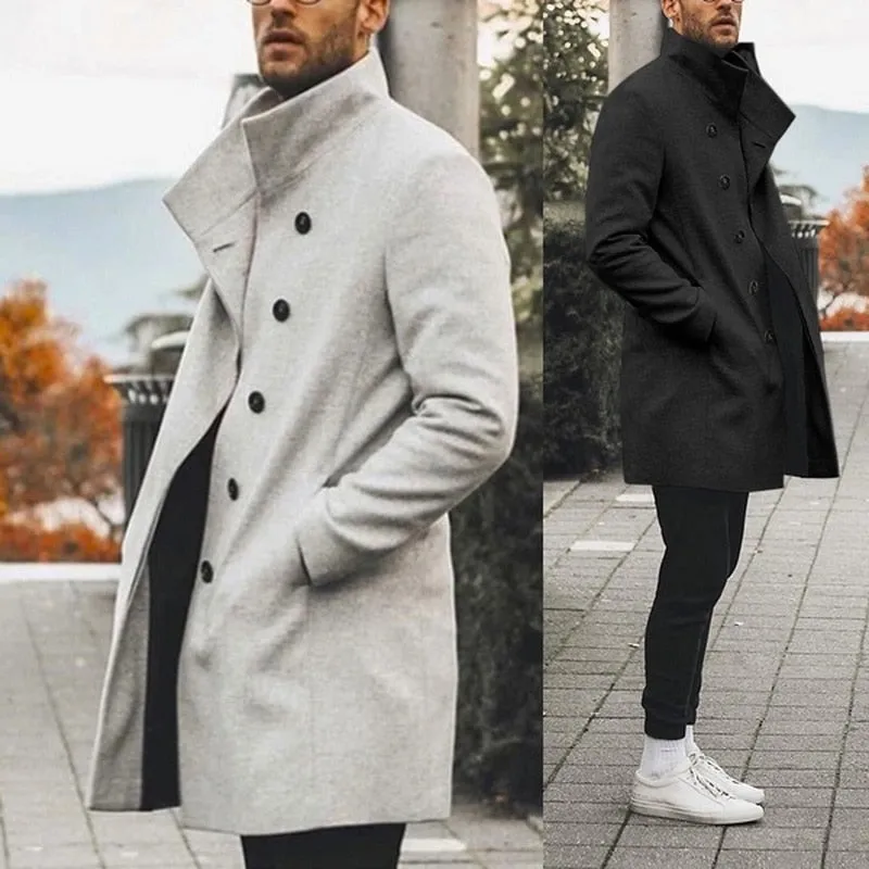 High Quality Coats Men Winter Classic Slim Autumn Trench Male Casual Pockets Solid Long Windbreaker Vintage Blends Coats