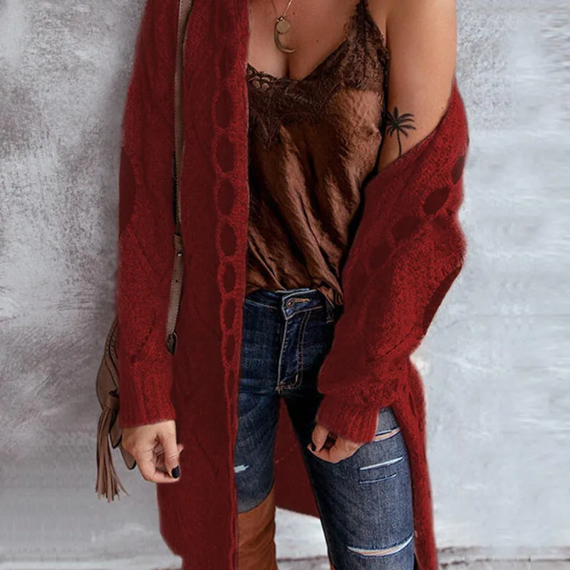 Hooded Knit Maxi Cardigan Outwear