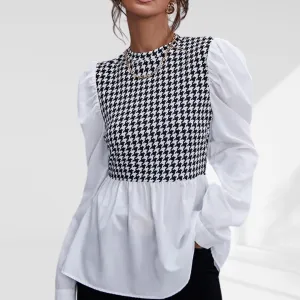 Houndstooth Puff Sleeve Shirt