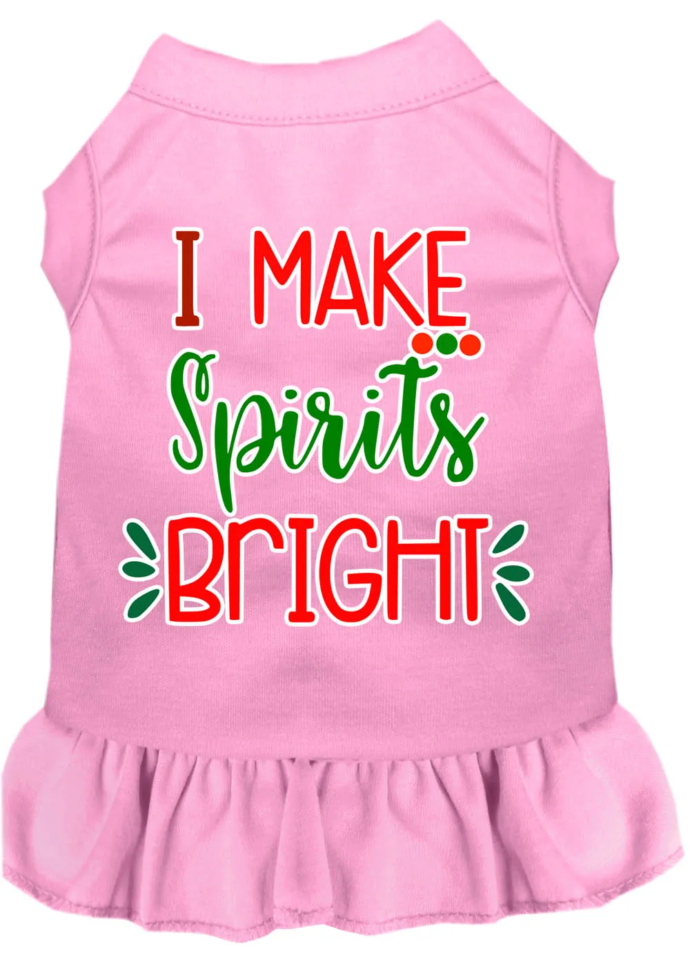 I Make Spirits Bright Screen Print Dog Dress Light Pink Sm