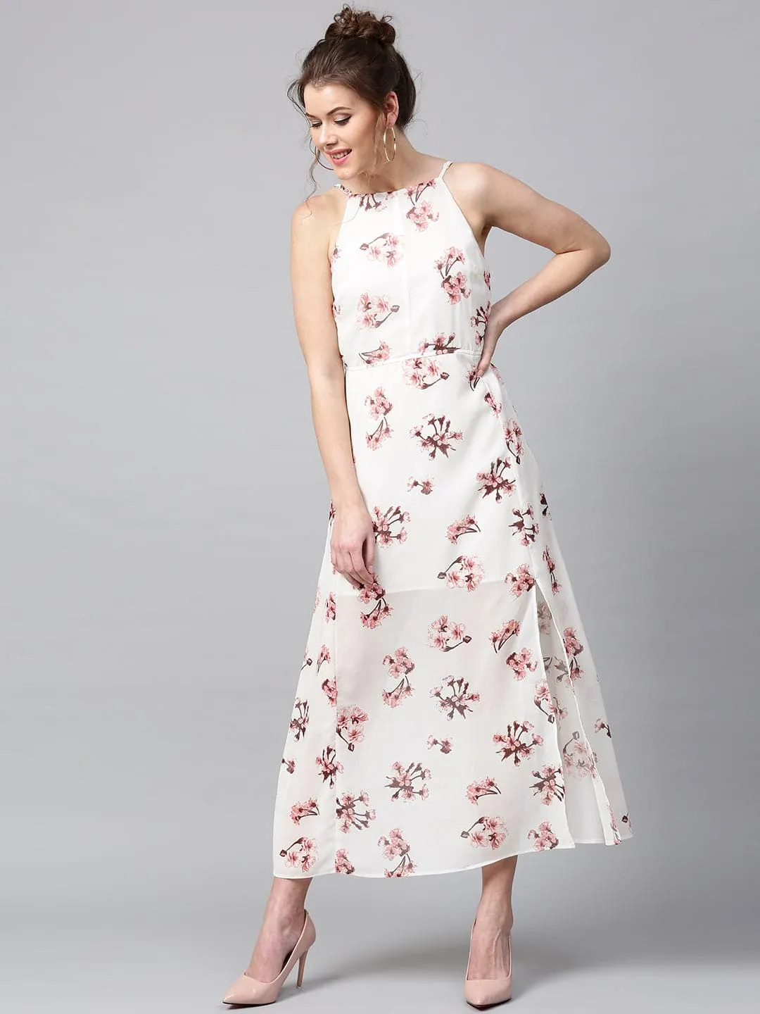 Ivory Floral Halter Maxi