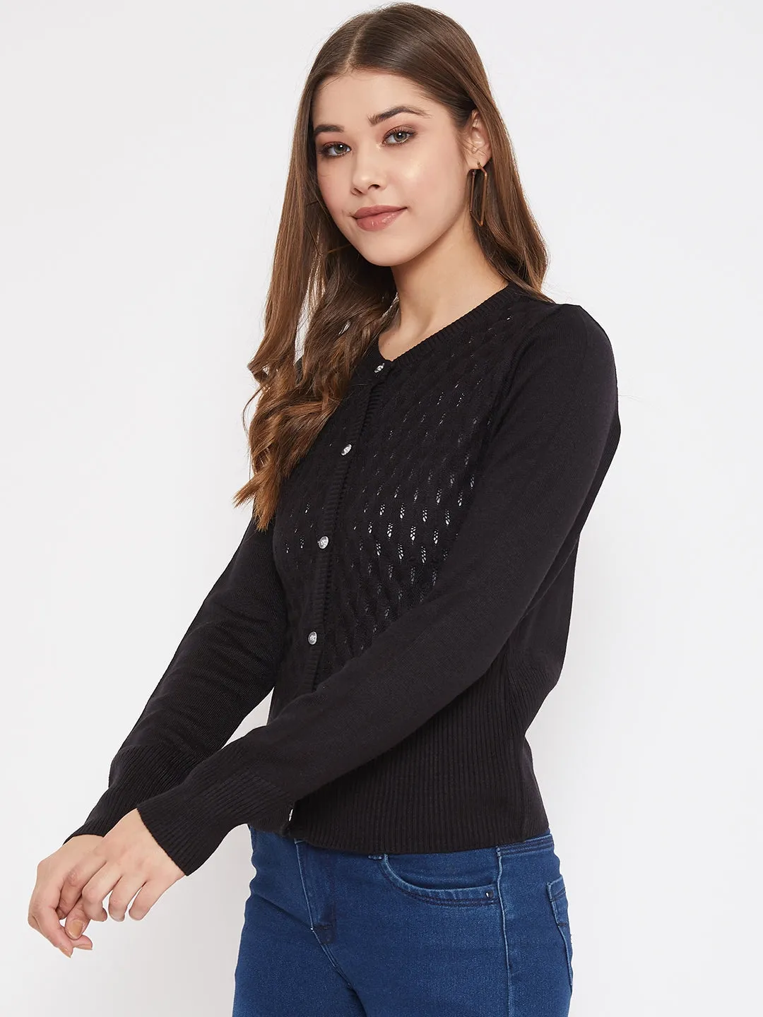 JUMP USA Women Black Henley Neck Sweaters