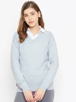 JUMP USA Women Blue Self Design Sweater