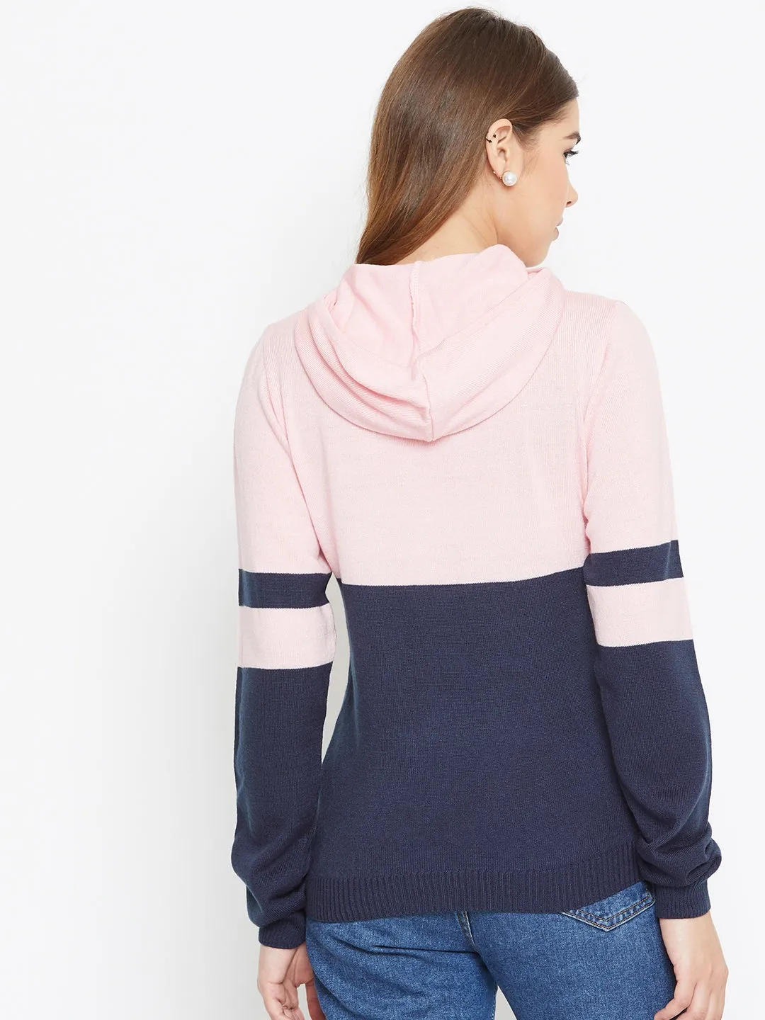 JUMP USA Women Pink Colourblocked Hooded Sweater