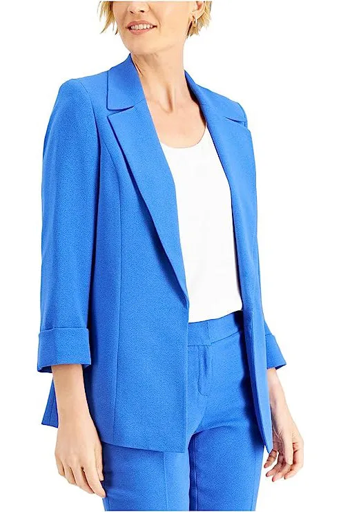 Kasper Notched Collar Shoulder Pads Hook Closure Cuffed Long Sleeve Crepe Jacket