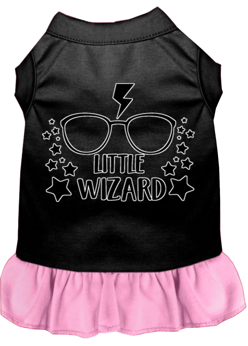 Little Wizard Screen Print Dog Dress Black With Light Pink Xl (16)