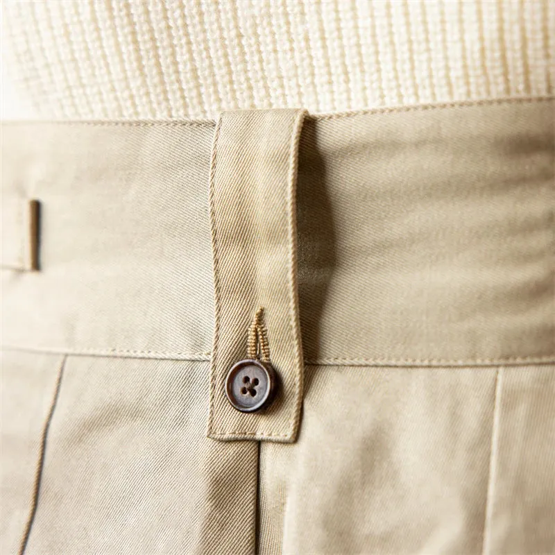 Loose Straight Chino Trousers Khaki Beige Vintage Men's Pants